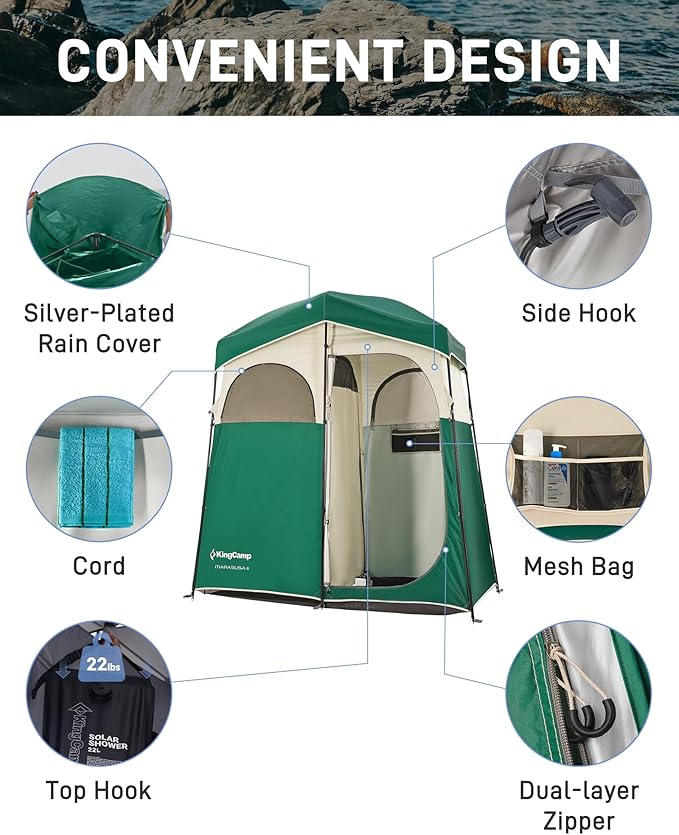 KingCamp Shower Tent Portable Privacy Tent Outdoor Camping 1/2 Room Toilet Tents with Shower Bag &amp Dressing Room for Beach Camping &amp Hiking