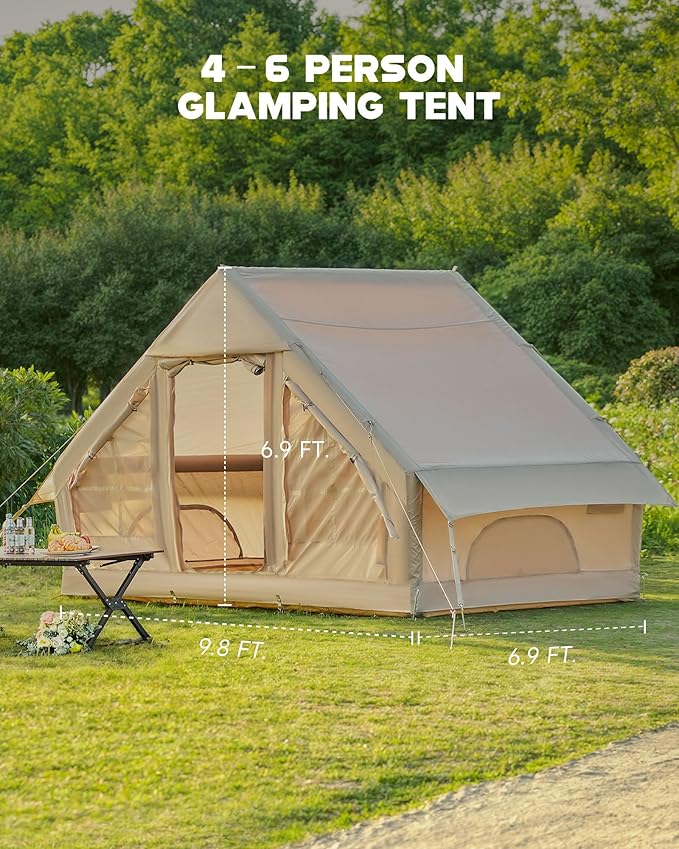 Dartmoor Inflatable Camping Tent 4-6 Person Air Glamping Tent with Pump Waterproof Blow Up Tent for Outdoor 4 Season Easy Setup Dual Doors Windows