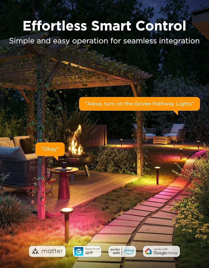Govee Outdoor Pathway Lights 2 IP66 Waterproof Patio Lights 60+ Scene Modes Landscape Lighting for Yard Garage Garden Lawn Outdoor Decor Works with Alexa Google Assistant Matter Wired 4 Pack