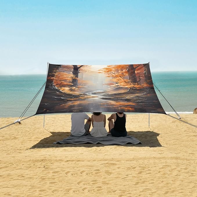 Camping Sun Shelters Sunlight and Autumn Forest River View Beach Canopy 126 * 110.2in