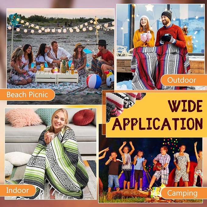 Macarrie 12 Pcs Mexican Beach Blankets Bulk Large Thick Serape Blanket Colorful Striped Yoga Throw for Outdoor Beach Park Picnic Car Couch Home