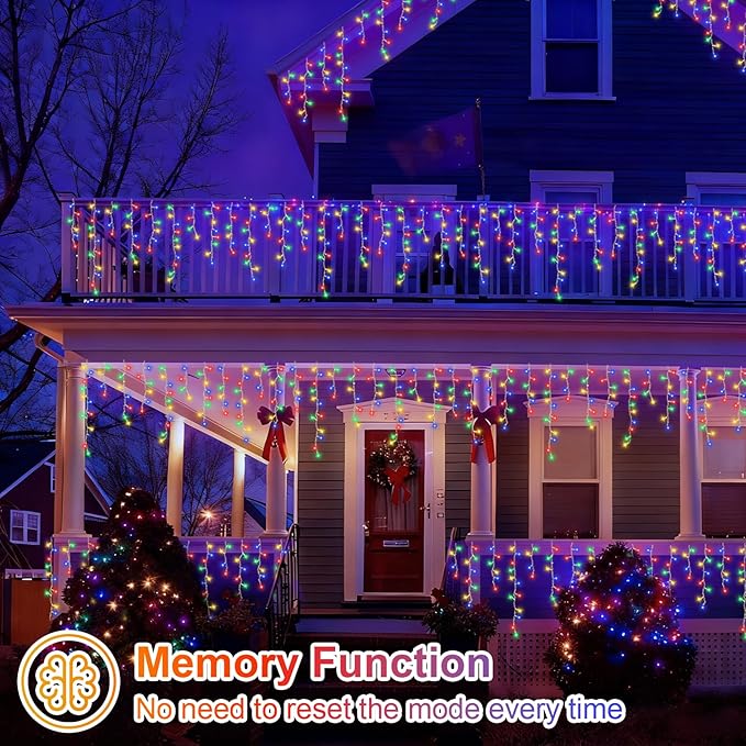 YEGUO 66ft 800 LED Christmas Lights Outdoor Waterproof 160 Drops Christmas Icicle Light Indoor 8 Modes Icicle Xmas Lights with Memory Timer(Multicolor)