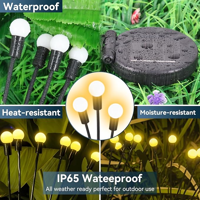 Solar Garden Lights Outdoor Waterproof 4 Pack 32 LED Swaying Firefly Lights Outdoor Decor Light for Pathway Party Christmas Decoration Unique Gifts for Women Warm White
