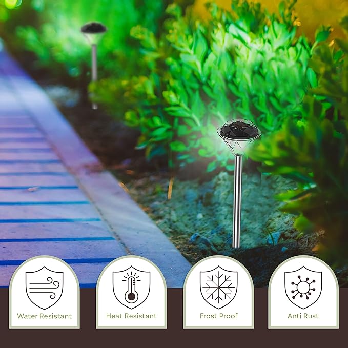 24-Pack LED Solar Outdoor Waterproof Garden Lights - Cold White Solar Pathway - Yard Driveway or Landscape Lighting by Pure Garden (Silver)