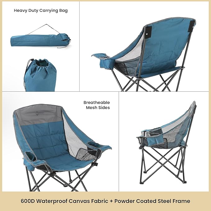 ARROWHEAD OUTDOOR 2-Pack Oversized Folding Camp Chair w/Adjustable Double Sized Cup Holder Mesh Sides Inner Pockets Carry Bag 300 LBS Weight Capacity