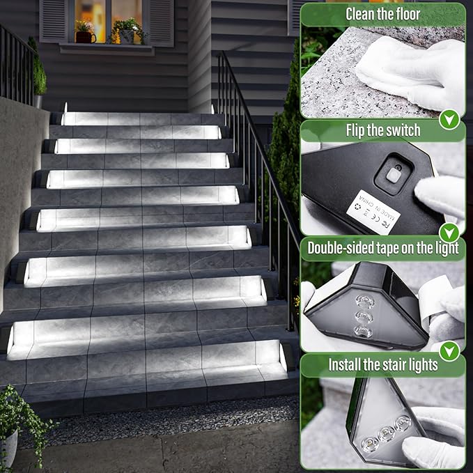 JSOT Solar Step Stair Lights Outdoor Yard Decor 8 Pack IP65 Waterproof Deck Lighting for Outside Solar Powered Solar Garden Light Decor for Fence Backyard Front Porch Step Balcony Wall Patio