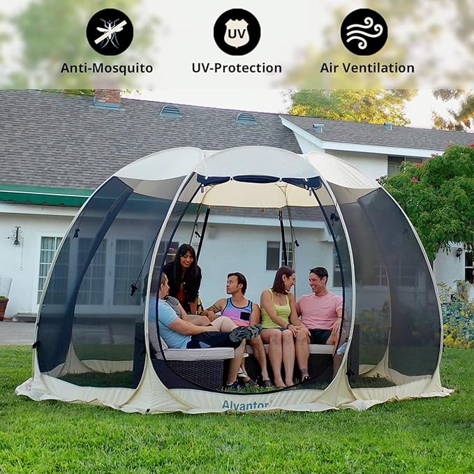 Alvantor Screen House Room Camping Tent Outdoor Canopy Pop Up Sun Shade Shelter 10 Mesh Walls Not Waterproof Beige 15'x15' Patent Pending