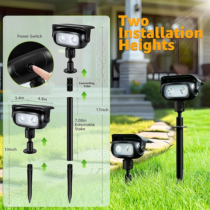 Ollny Solar Lights Outdoor Waterproof IP65 4 Pack Super Bright LED 2 Lighting Modes 360° Rotation Solar Spot Lights Outdoor Auto On/Off Landscape Lighting for Yard Garden Pathway 3000K Warm White