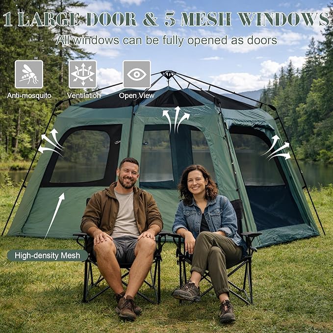 Instant 6-8 Person Camping Tent with Porch Large Family Cabin Tent with 2 Rooms Tall &amp Spacious 60s Easy Setup Waterproof Glamping Tent Big Tents for Outdoor Camping Hiking Backyard