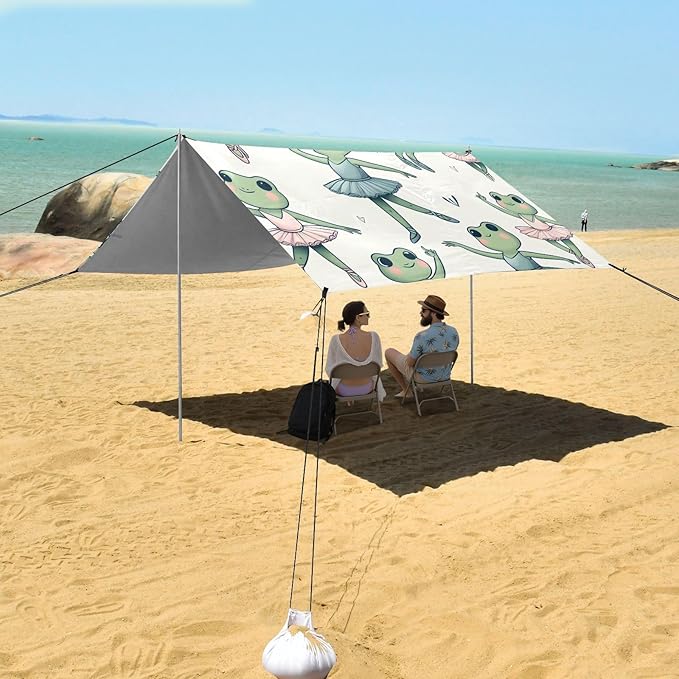 Ballerina Frogs Seamless Pattern Camping Sun Shelter Beach Tent Portable Beach Sun Shade Outdoor Canopy for Camping Trips Fishing Picnic