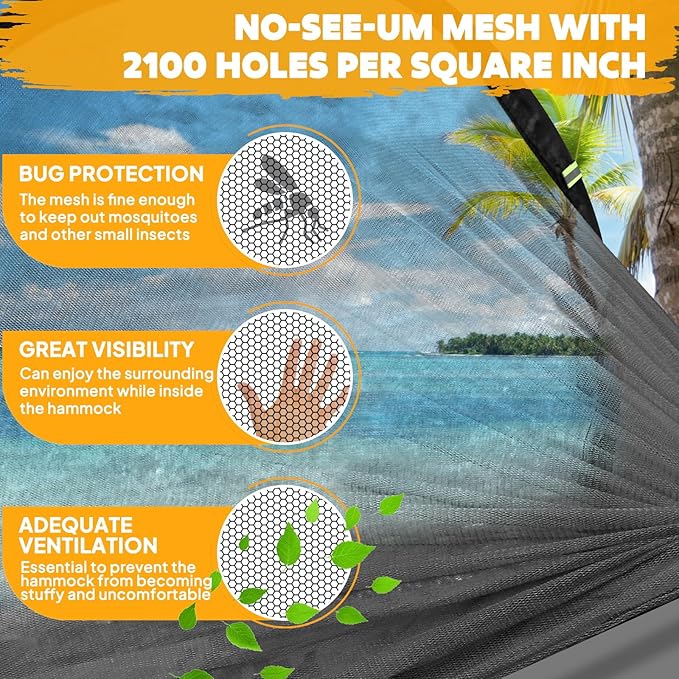 Chihee Ultra-Light Travel Camping Hammock Pop-up Net Hammock 660lbs Load CapacityBreathableQuick-Drying Parachute Nylon 2 Premium Carabiners2 Tree Slings Included for Outdoor Backpacking Hiking