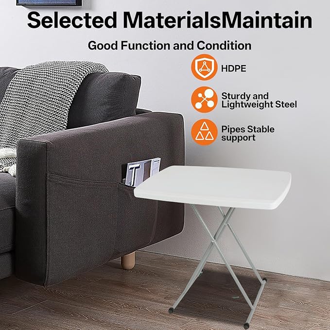 Small Camping Personal Folding Table Heavy Duty Utility Table with Adjustable Height 19.68” L x 30.3” W x 29 H HDPE Construction