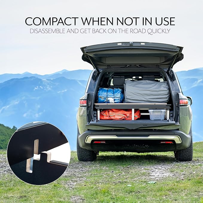 Life Finds Sleeping Platform Storage System Designed for Rivian R1S Vehicles Folding Platform with Underneath Storage Black LF-R1SP