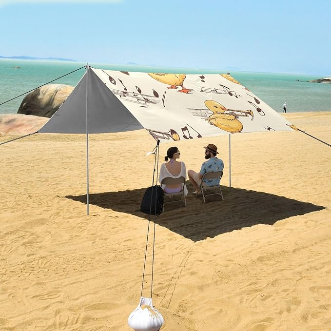Duck Musical Instrument Pattern Camping Sun Shelter Beach Tent Portable Beach Sun Shade Outdoor Canopy for Camping Trips Fishing Picnic
