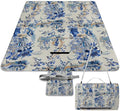 Blue and White Chinese Style Chinoiserie Folk Waterproof Outdoor Picnic Blanket Sandproof Beach Mat for Camping Hiking Grass Travelling