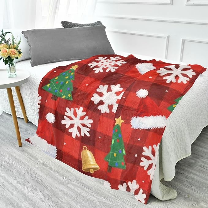 Soft Throw Blanket Merry Christmas White Snowflakes Blankets For Adults 50'' x 70''