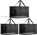 3 Pack Large Insulated Food Delivery Bag with hard bottom XXXL Large Reusable Thermal Cooler Grocery Tote Bag Thermal Cold/Hot Styrofoam Carrier for Shopping/Travel Black