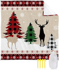 Beach Blanket Waterproof Sandproof OversizedChristmas Tree Elk Shadow Winter Snowflake Beach Mat with Corner Stakes Sand PocketsRed Buffalo Plaid Retro Linen Outdoor Picnic Mat for Travel 83x79In