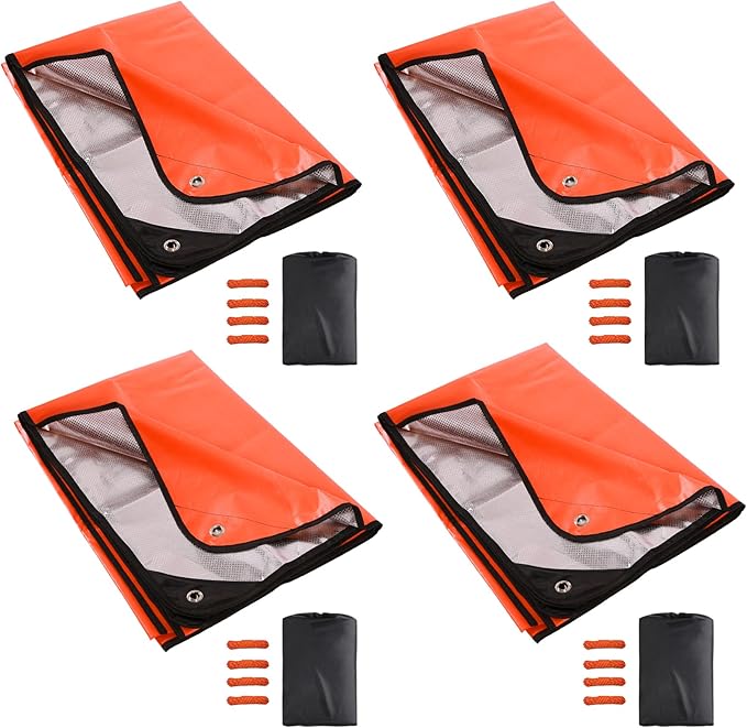 RedSwing 4 Pack Emergency Blankets Waterproof Survival Thermal Tarp Multipurpose Reflective Insulated All Weather Blankets for Camping Hiking Orange
