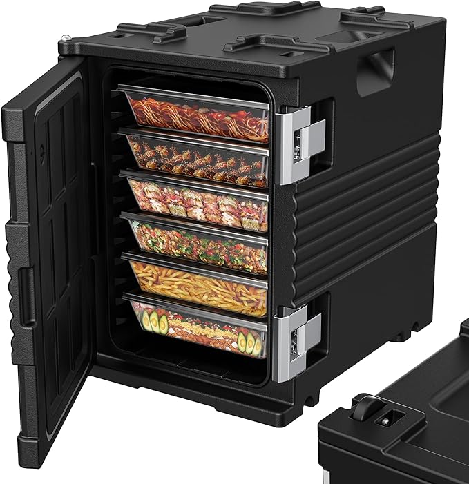 95Qt Non-Electrical Food Warmer with Wheels 304 Stainless Steel Latch Catering Food Warmers for Parties LLDPE Insulated Food Carrier for 6 Full-Size Pans(NOT Included) Hot Boxes for Catering
