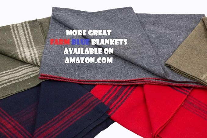 Farm Blue Wool Survival Emergency Blanket - Military Style 80” x 62” - Thick &amp Lightweight Army Camping - Large Camp Survival Blankets - Store in Car Hiking Backpacking &amp Festivals (Charcoal