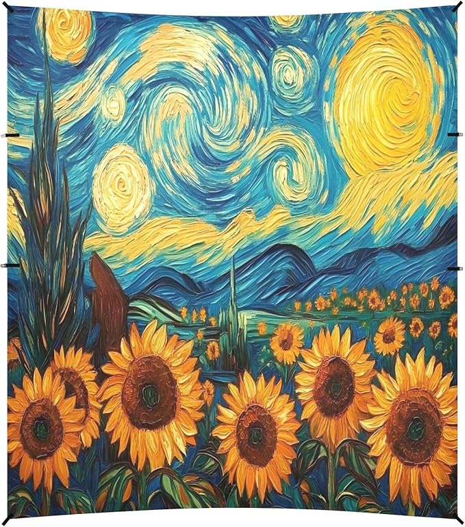 Camping Sun Shelters Sunflowers Starry Sky Painting Beach Canopy 126 * 110.2in