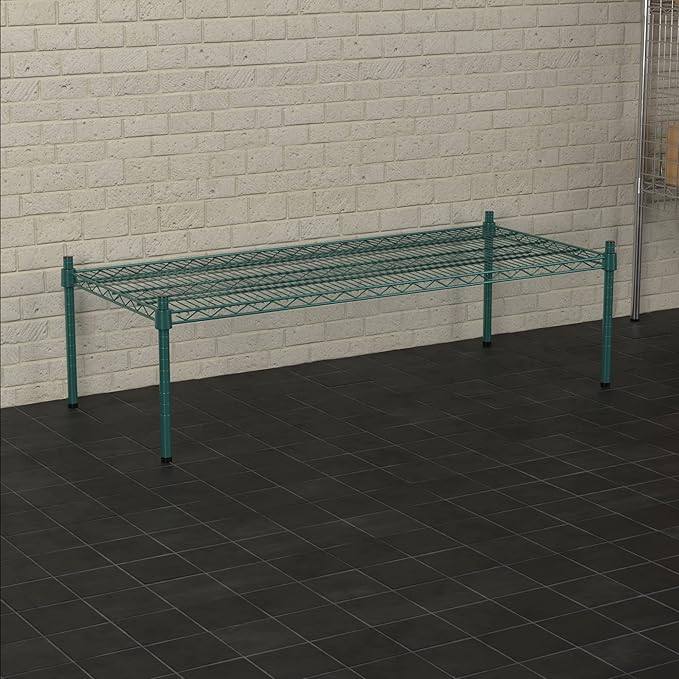 21 x 48 NSF Green Wire Stationary Dunnage Storage Rack with 14 Posts Ideal for Commercial Kitchen Home Garage Warehouse Shelters