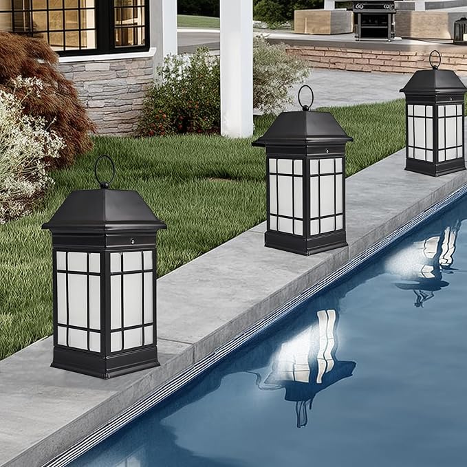 15.5 Solar Lantern Outdoor Waterproof Glass Flickering Flame Solar Lanterns Hanging Metal Lantern Decorative for Patio Front Porch Garden Backyard Tabletop Mothers Day Gifts Mom