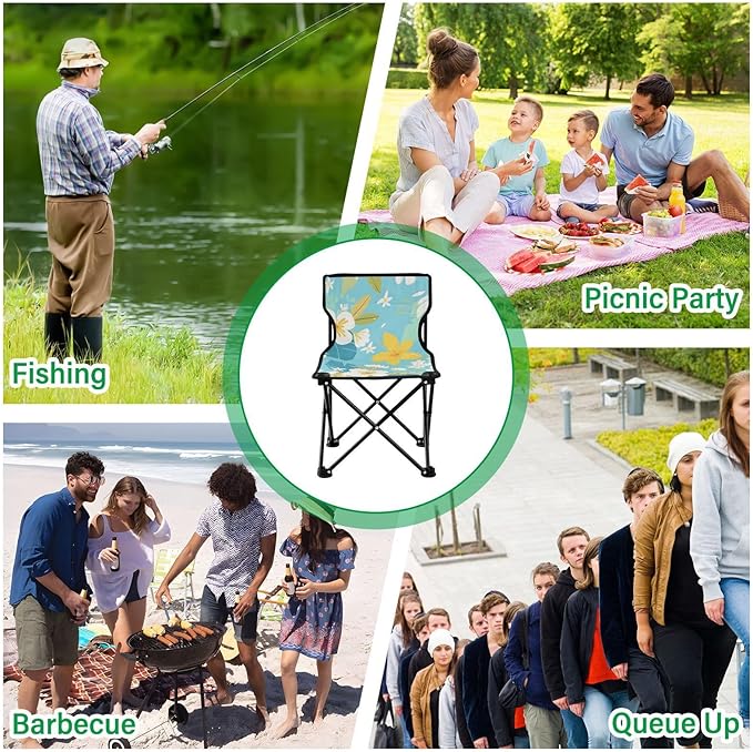 White Yellow Flowers Portable Camping Chairs Folding Chair - Durable Oxford Fabric Lightweight Iron Frame Easy Fold Design - Ideal for Outdoor Activities Camping Fishing and Travel