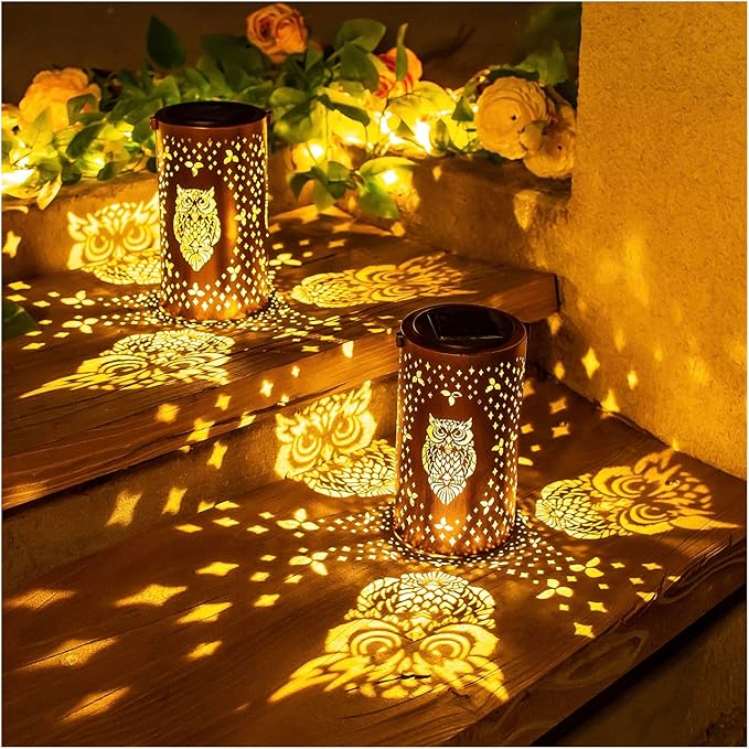 Owl Solar Lanterns Outdoor Waterproof Hanging Solar Lights Owl Gifts for Women Men Metal Decorative LED Owl Lanterns for Garden DecorYardPatioLawnTabletopPathwayLandscape