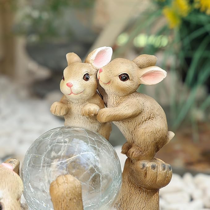 Solar Bunny Lamp Playing with Ball 10x5x9 Inch Outdoor Easter Rabbit Decor Whimsical Garden Statue for Lawn Backyard &amp Night Landscape Easter Bunny Figurine Night Light