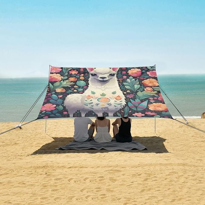 Cute Alpaca FlowerCamping Sun Shelters 9.2 x 10.5 FT Beach Canopy Tent Sun Shade with Carrying Bag for Camping Trips Fishing Backyard Fun or Picnics 21340950