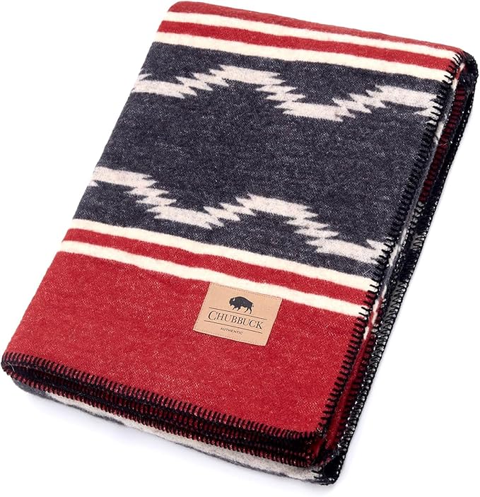 Chubbuck 100% Wool Blanket Camping (60 x 84) - Large Warm Blanket for Camping Emergency Outdoor Concerts and Home Use - Reversible Fire Retardant Soft and Warm Blankets for Winter (Navigator)