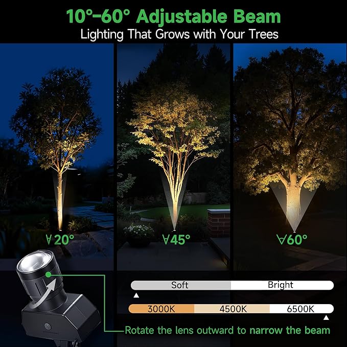 Outdoor Solar Spotlight Adjustable Angle Landscape Spotlight Waterproof 2500mAh All Night Separate Panel LED Uplight Dusk to Dawn 5 Lighting Modes for Outside Patio Wall Path House 4 Pack