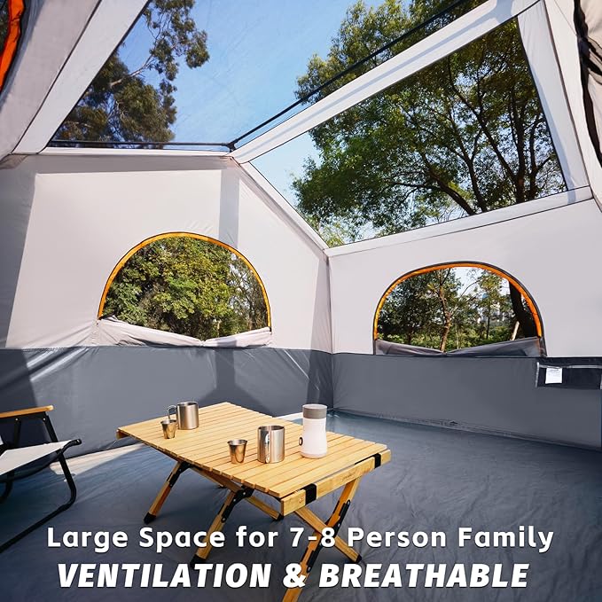 HIKERGARDEN 6-8 Person Camping Tent - Portable Family Cabin Tent for Camp Windproof Fabric Camp Tent Outdoor for Hiking Backpacking Traveling