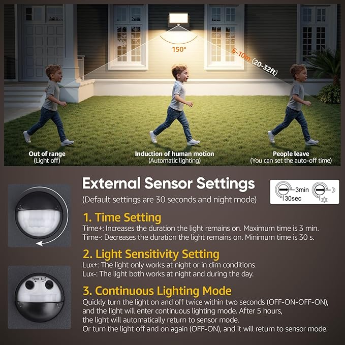 2 Pack 40W Motion Sensor Outdoor Wall Lights 3000K Black LED Light Fixture IP65 Waterproof Exterior Porch Light 360 ° Adjustable Head Flood Wall Lighting for House