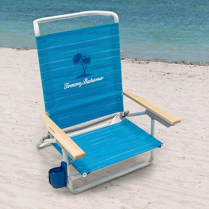 Tommy Bahama 5-Position Lay Flat Cup Holder and Towel Bar Beach Chair