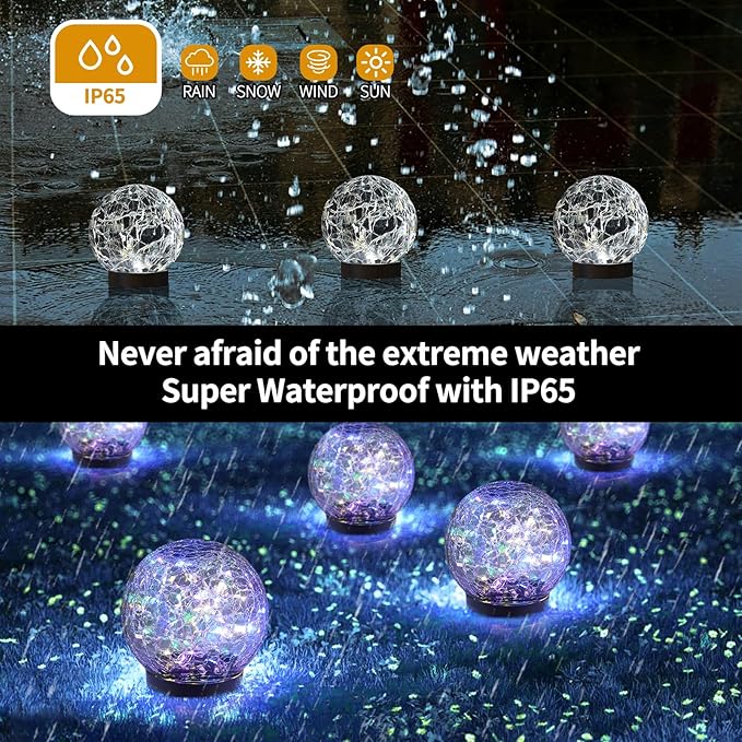 Solar Globe Lights Outdoor Waterproof-Solar Balls Garden-Cracked Glass Ball Solar Lights Outdoor-Solar Orbs Outside-Outdoor Decorations Patio &amp Yard Lawn Backyard Decor