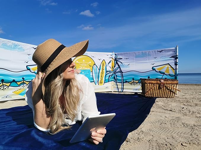 Premium 20 ft Beach Windscreen Privacy Screen Wind Blocker Free Rubber Mallet and Carry Bag Included (Beach Scape)
