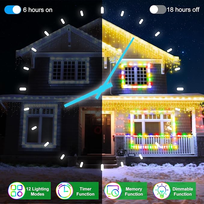 66FT 670 LED Christmas Lights 148 Ice Drops 12 Modes and Timer Memory Dimmable Outdoor Waterproof Hanging String Light for Xmas Holiday Wedding Garden Fence House Tree Outside Decor (Warm White)