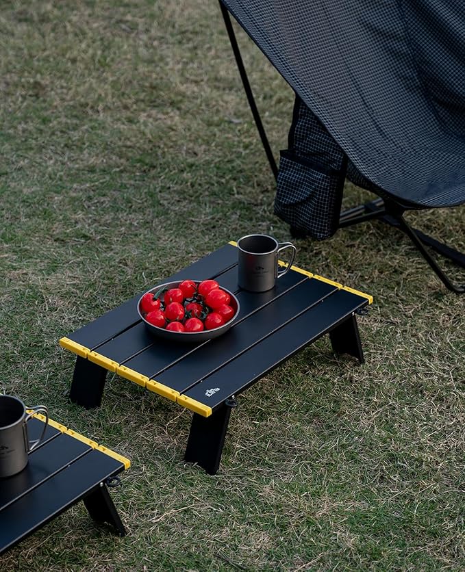 iClimb Ultralight Compact Mini Beach Picnic Folding Alu. Table with Carry Bag Two Size (Black - L)