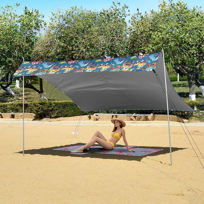 ALAZA Angry Monster Truck Cartoon Beach Tent Sun Shelter UPF50+ Protection Beach Shade Canopy w/ 4 Sandbags for Outdoor Camping Fishing Backyard Fun Picnic 10x9 ft