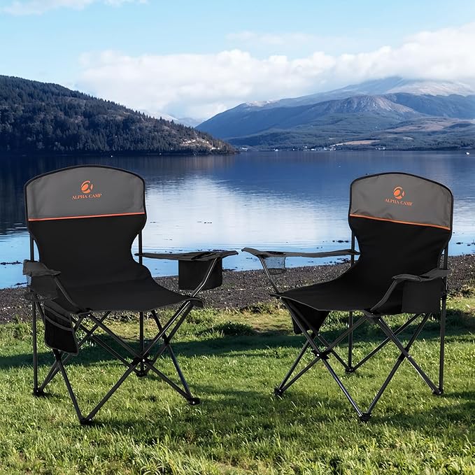 HIGH POINT SPORTS 2 Pack Portable Camping Chair for Adults Folding Outdoor Camp Chair Lightweight Lawn Chairs Folding Collapsible Chair for Camping Tailgates Beach Black Support 250 lbs