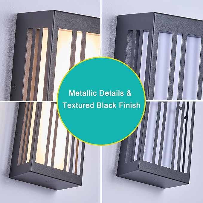 Outdoor Wall Lights IP65 Waterproof &amp Anti-Rust 1700 Lumens LED Porch Light Triac Dimming Textured Black Metal with White Acrylic Shade &amp UV RatedWall Mount for Patio Entryway