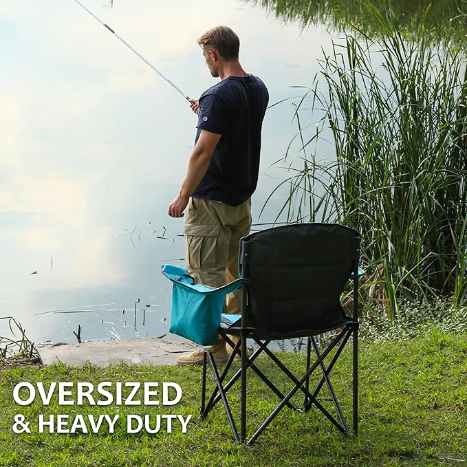 VILLEY Camping Chair Oversized Folding Camp Chair Portable Outdoor Chairs Support 450 LBS with Padded Seats Cooler Bag Cup Holder Carry Bag Blue