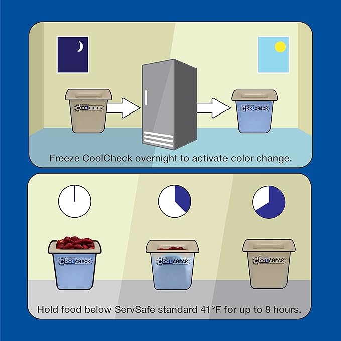 Carlisle FoodService Products Coldmaster Coolcheck Full Size Food Pan Insulated Food Pan with Refrigerant Gel Filling Plastic 15 Quarts White Blue