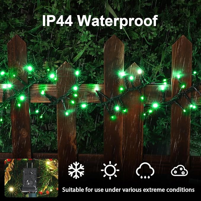 LAMPHOME 500 LED St Patrick's Day String Lights Outdoor 11 Modes Plug-in Twinkle Fairy for Bedroom 46ft 500LED Christmas Cluster Outdoor Waterproof Green