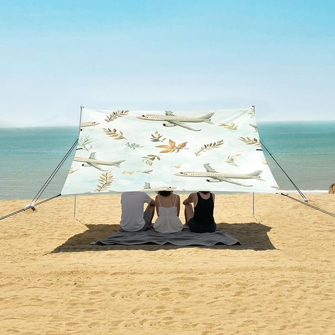 Aircraft Leaf Pattern Camping Sun Shelter Beach Tent Portable Beach Sun Shade Outdoor Canopy for Camping Trips Fishing Picnic
