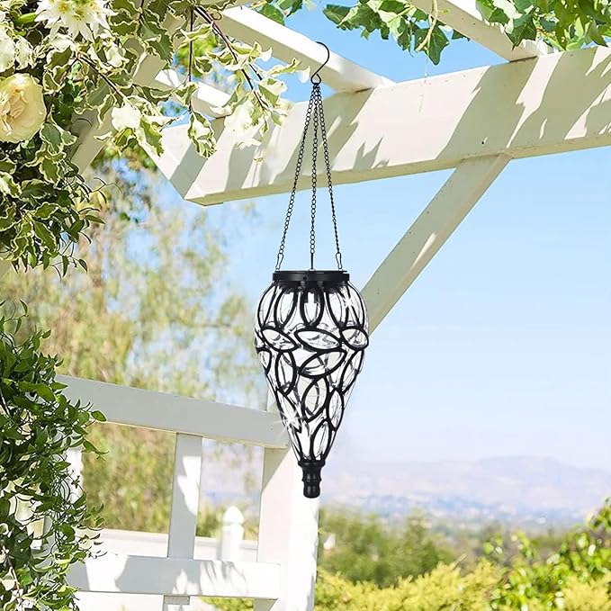 Solar Hanging Lantern Outdoor Lights Tear-Shaped 15 LEDs Multi-Color Hanging Lights with S Hooks Decor in Garden Yard Pathway Front Door and Landscape