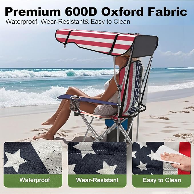 Portable Camping Chair with Canopy - Folding Chair with Canopy Durable 600D Oxford Canopy Chair for Camping Beach Picnics Fishing &amp Sports